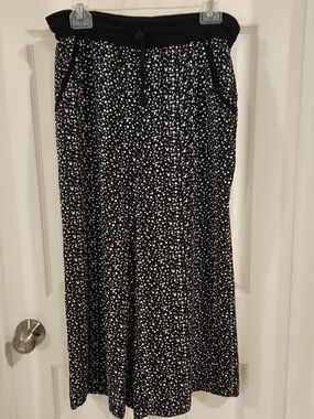 Max Studio Wide Leg Pants L Black White Polka Dot Drawstring Crop Palazzo Soft
